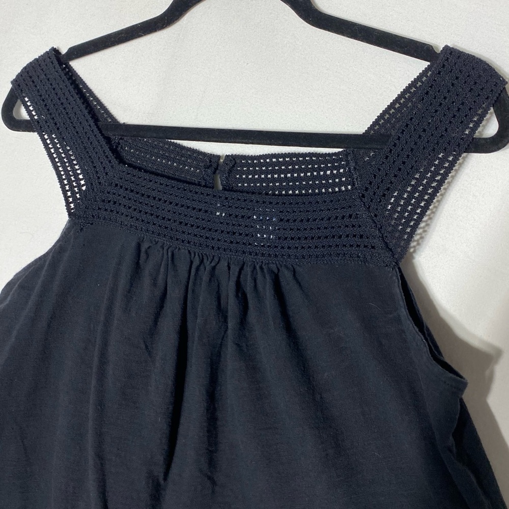 Old Navy Black Cotton Crochet Yoke Slub Knit Tank Top L - Picture 7 of 11